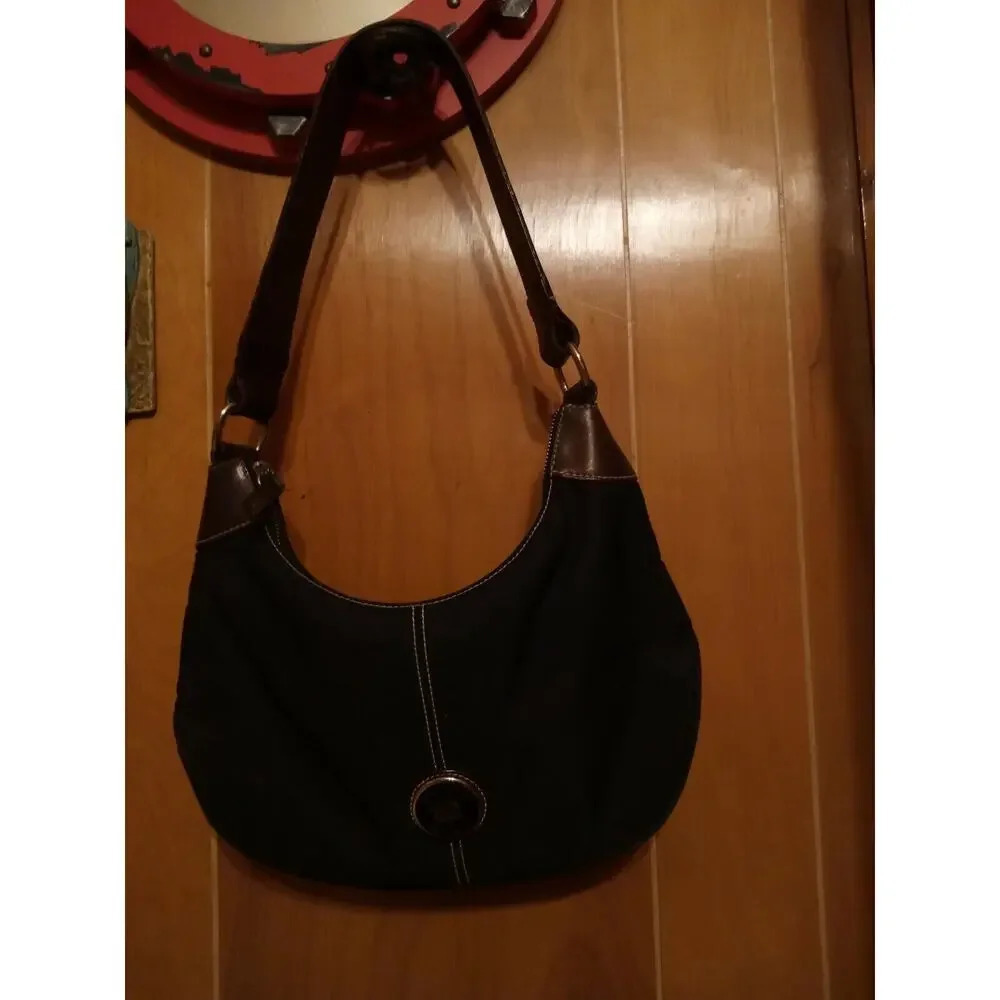 Vintage Dooney & Bourke Small Hobo Handbag Purse Nylon & Leather Trim DB Black - Picture 11 of 12